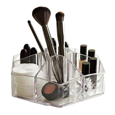 Image of Greenfields Clear Acrylic Cosmetic 7 Section Makeup Organiser Lipstick Jewellery Display Box Tidy Stand for Bedroom Bathroom Dressing Table Office Desk Contemporary Design