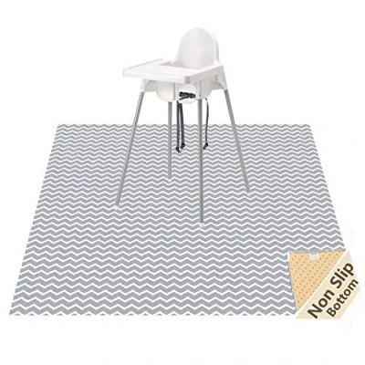 Image of Splash Mat for Under High Chair/Arts/Crafts, WOMUMON 51&quot; Washable Weaning Waterproof Anti slip Floor Protector Messy Splat Mat, Spill Pet (Grey Chevron)
