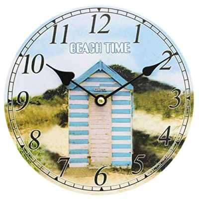 Image of Carousel Home and Gifts Nautical Wooden Wall Clock Beach Hut Lovely Seaside Decoration