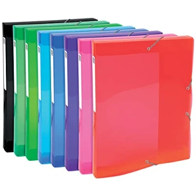Image of Exacompta Ref. 59670E 1 filing box with Iderama rubber bands in semi translucent polypropylene spine 2.5 cm dimensions 25 x 33 for A4 8 random colors delivered assembled