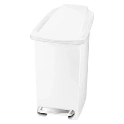 Image of simplehuman CW1332 10L Slim Pedal Bin, Small Bin for Bathroom Bedroom Office, Strong Steel Pedal, Space Saving Shape, White Plastic