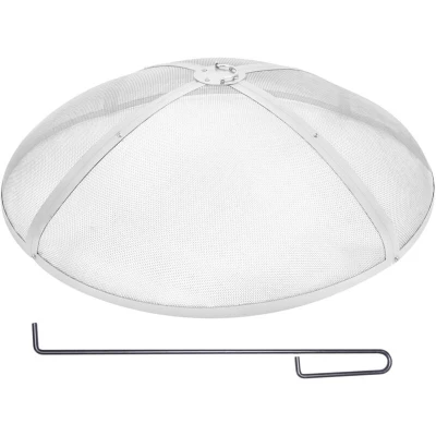 Image of VEVOR Fire Pit Spark Screen Round 36", Reinforced Heavy Duty Steel Metal Cover, Outdoor Firepit Lid, Easy Opening Top Covers with Ring Handle for Patio Pits Backyard