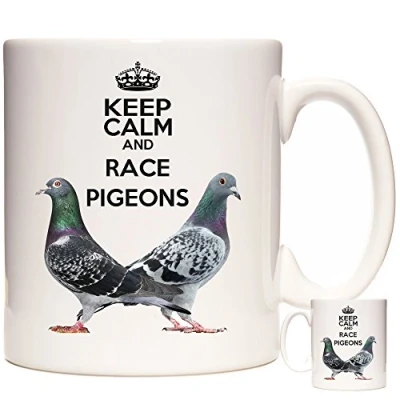 Image of Pigeon Coffee Mug. Keep Calm and Race Pigeons. 11oz Ceramic Mug for Fanciers. Photo