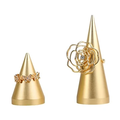 Image of GemeShou 2pcs Gold Ring display for selling, jewelry Wedding ceremony, cone storage organizer, Holder night stand【Gold 2pcs】