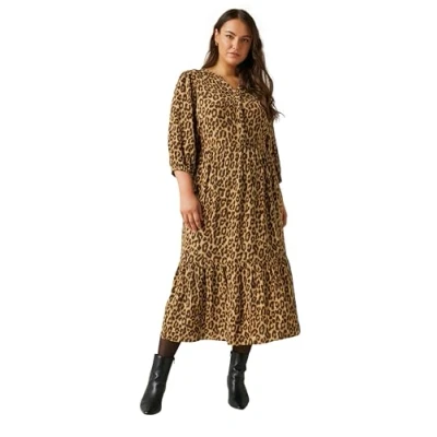 Image of EVANS Curve Leopard Print Shirt Dress Women&#039;s Plus Size Brown