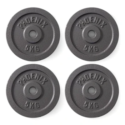 Image of Phoenix Fitness Cast Iron Weight Plates 1 Inch Free Plate for Barbell Dumbbell Bars, Weightlifting &amp; Strength Training at Home Gym Set of 4, 5kg