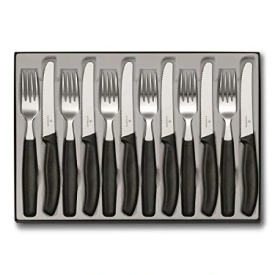 Image of Victorinox Swiss Classic Table Set, 12 pcs., Tomato Knives, Extra Sharp Blade, Wavy Edge, 11 cm, Stainless Steel, Black