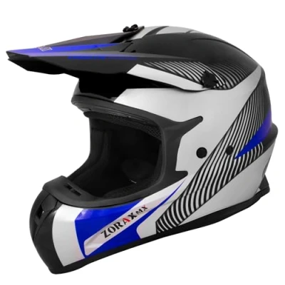 Image of Zorax Black/Silver/Blue XL (61cm) ZOR X305 Dual Sport Motorbike Motocross Helmet ECE 2206 Approved Dirt Bike MX Crash