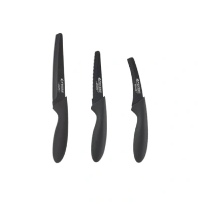 Image of Viners Assure 3 Piece Prep Knife Set Stainless Steel Blades with Squared Tips for Safety, Non Stick Coating, Soft Grip Handles, Rust Resistant, Includes Beak Peeling, Utility &amp; Serrated Paring Knives