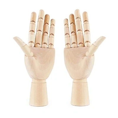 Image of Wooden Hand Pair Left &amp; Right 20cm Model Wood Hands Posable Moveable Fingers Jointed Articulated Artist Mannequin Manikin Sculpture Modelling Drawing Jewellery (Left 20cm/8 Inch)