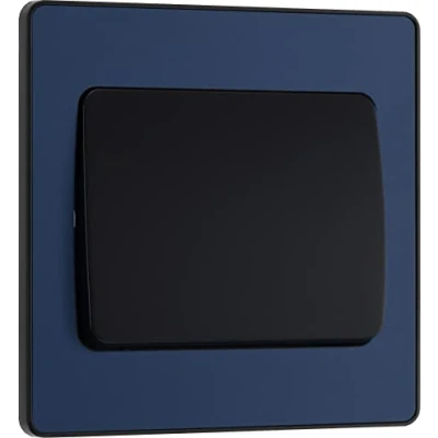Image of BG Electrical Single Wall Light Switch, Wide Rocker, 2 Way, Screwless Front Plate, Round Edges, Evolve, Matt Blue, 20A, 16AX, PCDDB12WB