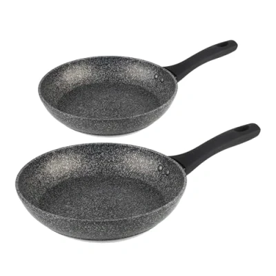 Image of Salter COMBO 8578A Frying Set, Non Stick Forged Aluminium Cooking Pans, Induction Suitable, Corrosion Resistant, Metal Safe, Soft Touch Handle, Megastone, Silver/Black, 20/28cm