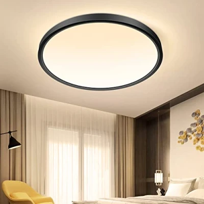 Image of 9 Inch Flush Mount LED Ceiling Light Fixture, Black 2800K Warm White, 18W(180W Equiv) Flat Round Modern Lighting, 1800LM Lamp for Bathroo, Porch, Kitchen, Bedroom, Closet Room