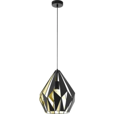 Image of Eglo Carlton 1 Vintage Pendant Lamp, Retro Hanging Light in Black and Gold Steel, E27 Socket, Ø 31 cm (12.2&quot;)