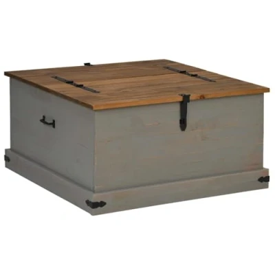 Image of vidaXL HALDEN Storage Chest Solid Wood 91x47 cm Grey Pine Trunk/Box with Metal Handles Bedroom, Lounge, Living Room