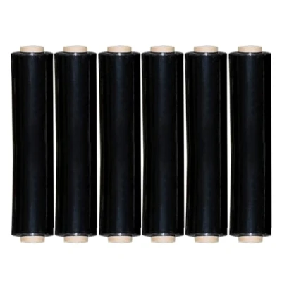 Image of RelianceUK 18 Rolls Black Pallet Stretch Shrink Wrap Industrial Cling Film Heavy Duty Parcel Wrapping 400mm x 250m, 20mu Strong Plastic Packaging Furniture Luggage Water &amp; Moisture Proof