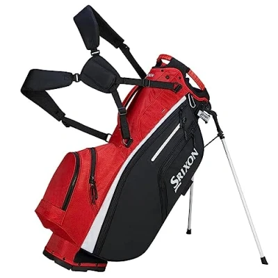 Image of Srixon Premium Stand Golf Bag 6 Club Divider Zipper Pockets including a Velour lined Valuable and Water Resistant Pocket Insulated Pen Holder Cart Lock Bottom Base