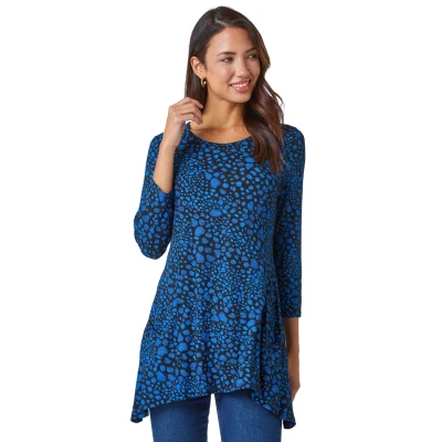 Image of Roman Womens Spot Print Swing Stretch Top Blue Size 10 UK