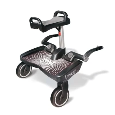 Image of Lascal BuggyBoard Maxi+ Universal Buggy Board with Seat, Compatible 99% of Pushchairs Pram Accessory for Children from 2 6 Years Black Grey Saddle