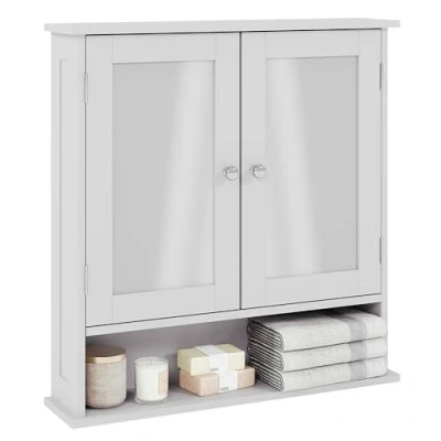 Image of Bath Vida Bathroom Cabinet Mirrored Double Doors Wall Mounted Storage Furniture, White