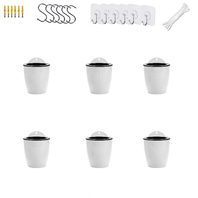 Image of ORIMERC 6 Pack Hanging Planter Pots Self Watering Vertical Garden Wall Mount Window Hang Round Plastic Container Indoor Outdoor for Plants Flowers Succulent Kitchen Living Herbs Holder White Large