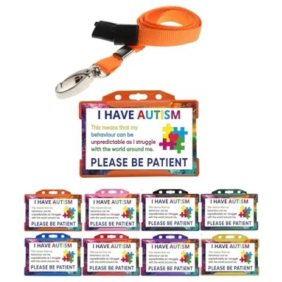 Image of QUANTUM LEAP Autism Awareness I Have Please Be Patient Card With Orange Holder &amp; Lanyard