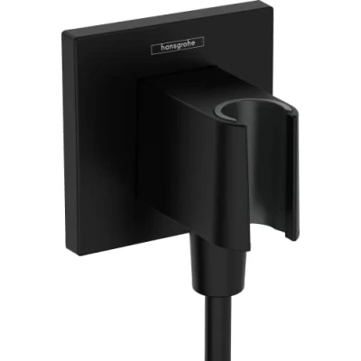 Image of Hansgrohe FixFit E Wall Outlet with Shower Holder, Matt Black, 26889670
