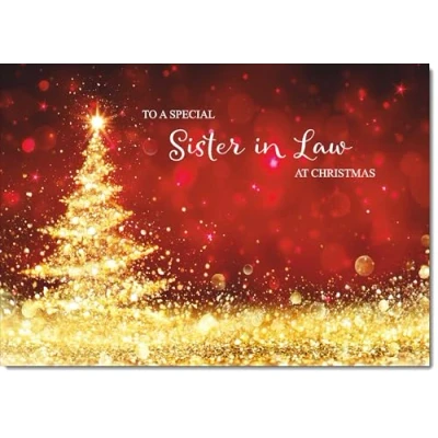 Image of doodlecards Sister in Law Christmas Card Gold Abstract ChristmasTree Medium Size for with Plain Envelope