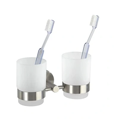 Image of WENKO 19638100 Toothbrush tumbler holder Duo Bosio Matt, Metal Stainless steel, 17.5 x 9.5 9 cm, Matt