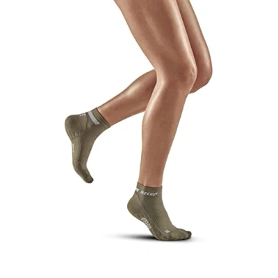 Image of CEP THE RUN compression socks LOW CUT for women Short running in olive with Regenerating Size II S