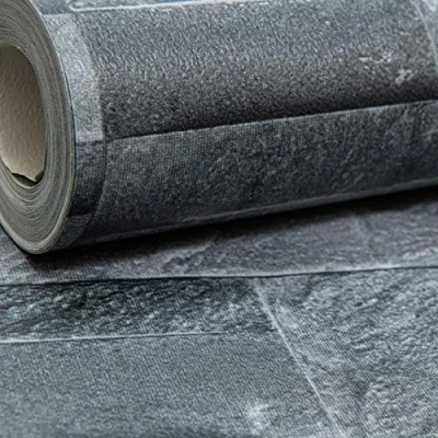 Image of Muriva Thorn Slate Realistic Textured Stone Brick Wall Charcoal Grey Wallpaper Vinyl