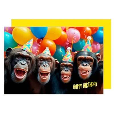 Image of Edition Seidel Premium Birthday Card with Envelope. Greeting Happy For Him or Her Friend Mum Dad Daughter Son Kids Teens Colleague Monkeys (G3526 SW024)