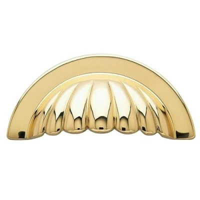 Image of Manor Polished Brass Solid Cup Shell Drawer Cupboard Cabinet Door Pull Handles