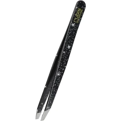 Image of Rubis Switzerland Tweezers Slanted Black Glitter Professional Slant Plucking for Eyebrow Shaping and Hair Removal