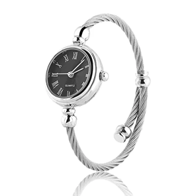Image of YUYTE Women Quartz Watches, Watch and Bracelet Set for Women, Female Analog Round Alloy Strap Open Wristwatch Ladies Girls with Small Wrists (#01)