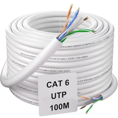 Image of Soibke Cat 6 Ethernet Cable 100m, Extra Long Internet Bulk Outdoor Weatherproof RJ45 White Network Cable, Gigabit LAN High Speed UTP 23AWG CCA Patch