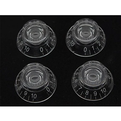 Image of KAISH Set of 4 Clear Transparent LP Guitar Bell Knobs Top Hat Knob with White Numbers for Epiphone Les Paul or SG