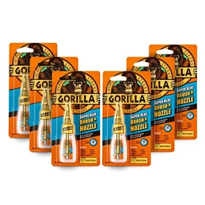 Image of Gorilla Super Glue 2 in 1 Brush &amp; Nozzle, 12g (6 Pack) All Purpose, Fast Setting, Dual Application with Anti Clog Cap Ideal for Metal, Ceramics, Leather More