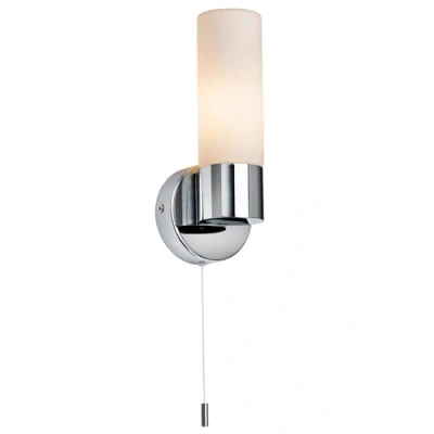 Image of Pure Modern Chrome Plated and Frosted Glass E14 LED Compatible Bathroom Wall Light with Pull Cord IP44 Rated