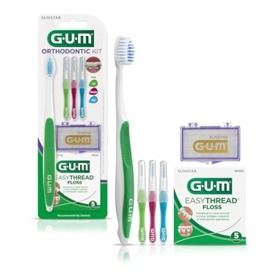 Image of GUM 124KK Orthodontic Kit Toothbrush, 3 Proxabrush Sizes, EasyThread Floss, and Mint Ortho Wax