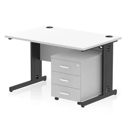 Image of Impulse 1200x800 Desk Cable Managed White/Black 3 Drawer Mobile Ped