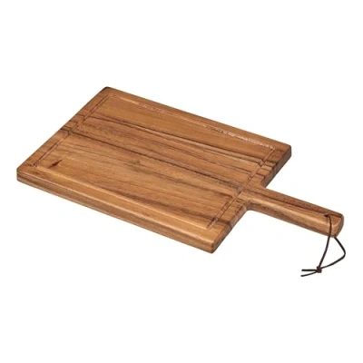 Image of Tala Large Chunky Handled Board with Groove and Leather Tie, Lacquered Acacia Wood Perfect for Serving, Chopping Displays All Foods, Measures 42x23x2cm