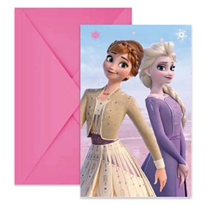 Image of Procos 94057 Invitations Frozen 2 Wind Spirit, FSC® Mix, 6 Pieces with Envelope, Birthday, Theme Party