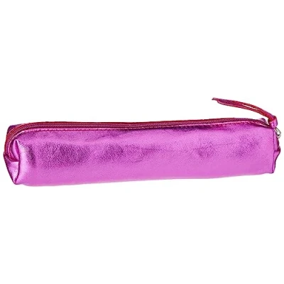 Image of Clairefontaine Ref 400008C Cuirisé&#039; Leather Slim Pencil Case 4 x 2.5 19.5cm, Made From Genuine Lambskin Leather, Metal Zip With Puller Raspberry