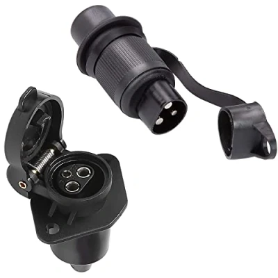 Image of SPARKMOTO 3 Pin Trailer Plug and Socket, 12V Waterproof Tractor Socket,Tractor Male Female Socket For Agricultural Machines Tractor(2 Mounting Holes D)