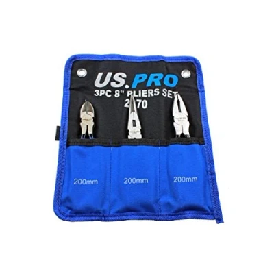 Image of US PRO 8&quot; 200mm 3pc Plier Set, Side Cutter, Long Nose, Combination Pliers