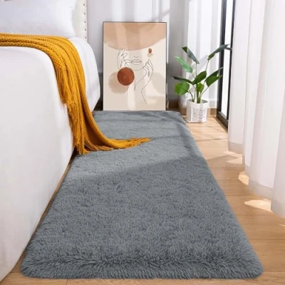 Image of MOONLIGHT20015 Fluffy Rugs for Bedroom Living Room Grey Shaggy Area Anti Slip Super Soft Thick Pile Non Shedding Hallway Runner Rug Plush Carpet Dining Room, 60 x 220 cm