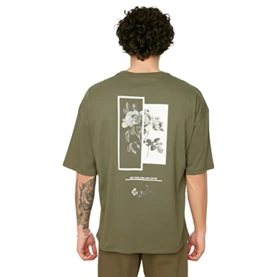 Image of Trendyol Man Young Oversize Basic Crew Neck Knit T Shirt Khaki
