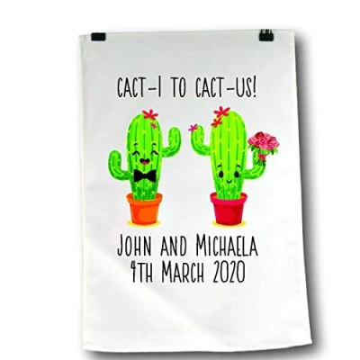 Image of The T Bird Personalised Cactus gift tea towel 2nd cotton present Cacti wedding Vintage Style anniversary kitchen