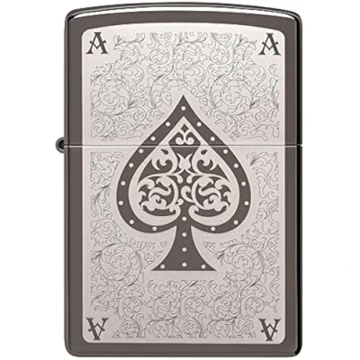 Image of Zippo Windproof Lighter Ace of Spades Black Ice, Laser Engrave Refillable, Lifetime Use Adjustable Flame Gift Box Metal Construction Made in USA